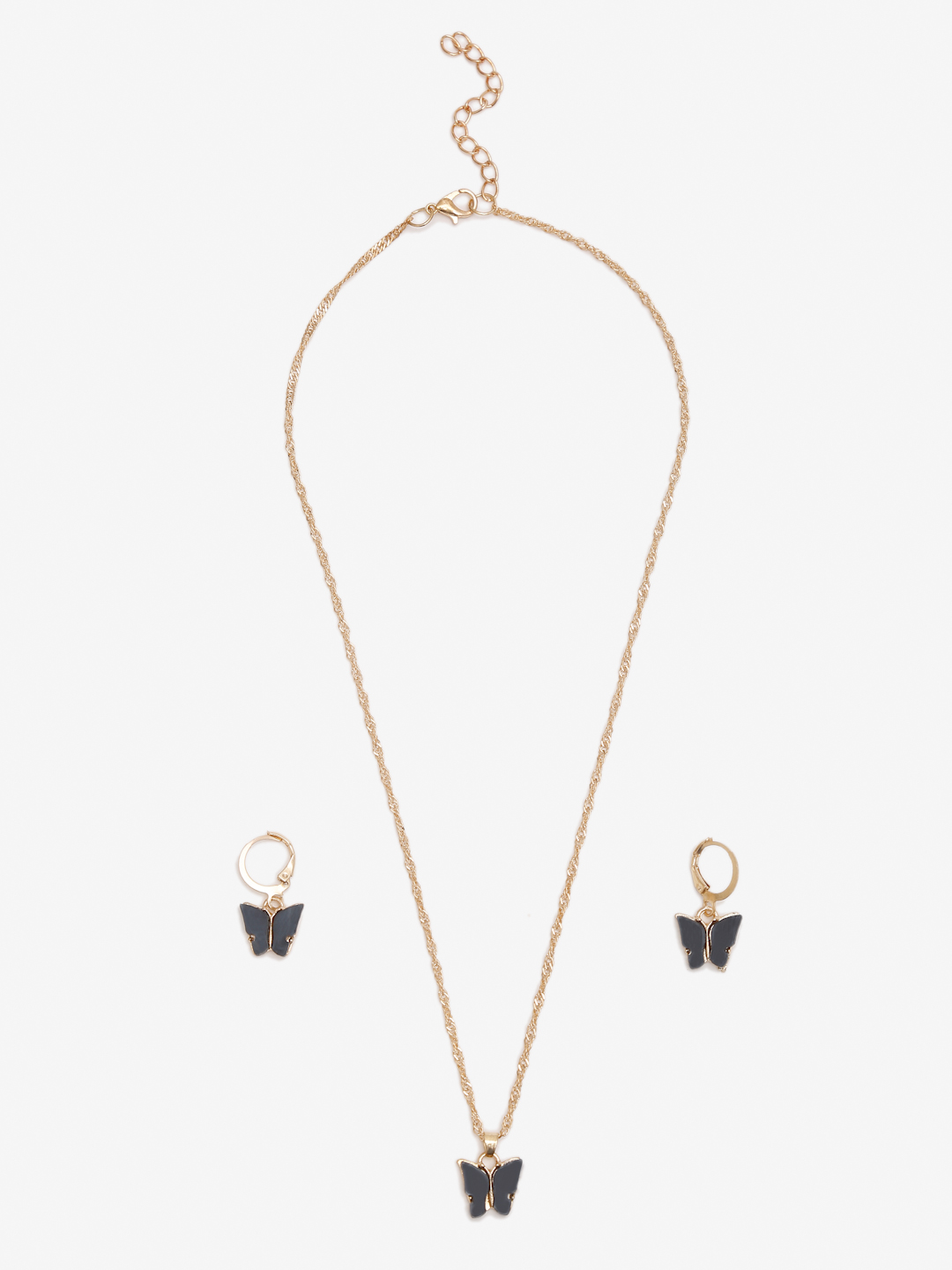 YouBella Grey-Toned & Gold-Plated Butterfly Shaped Necklace With Earrings